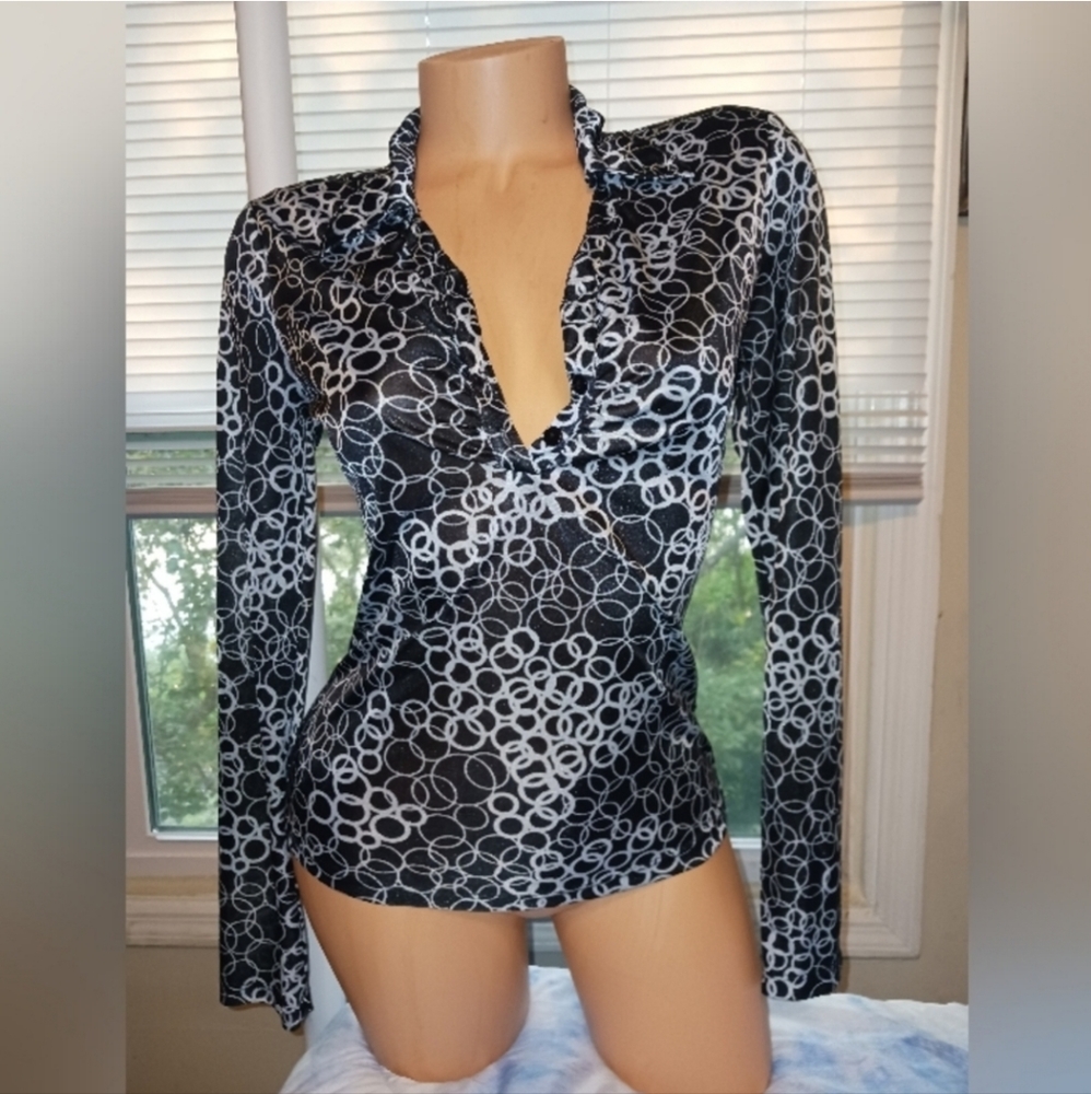 Super Cute! My Michelle size Medium Black Blouse with Circle Pattern